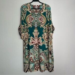 Chico's Fleur Print Tapestry Teal‎ Dress- Sz 3 (XL/16)
